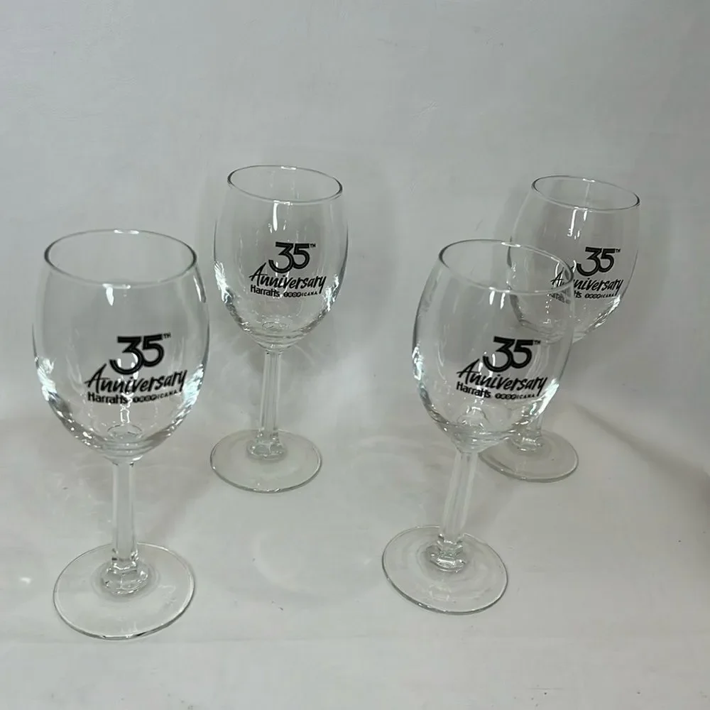 Harrah’s Tropicana Wine Glasses 35th Anniversary Laughlin Nv 8 Oz Each Set 4 New